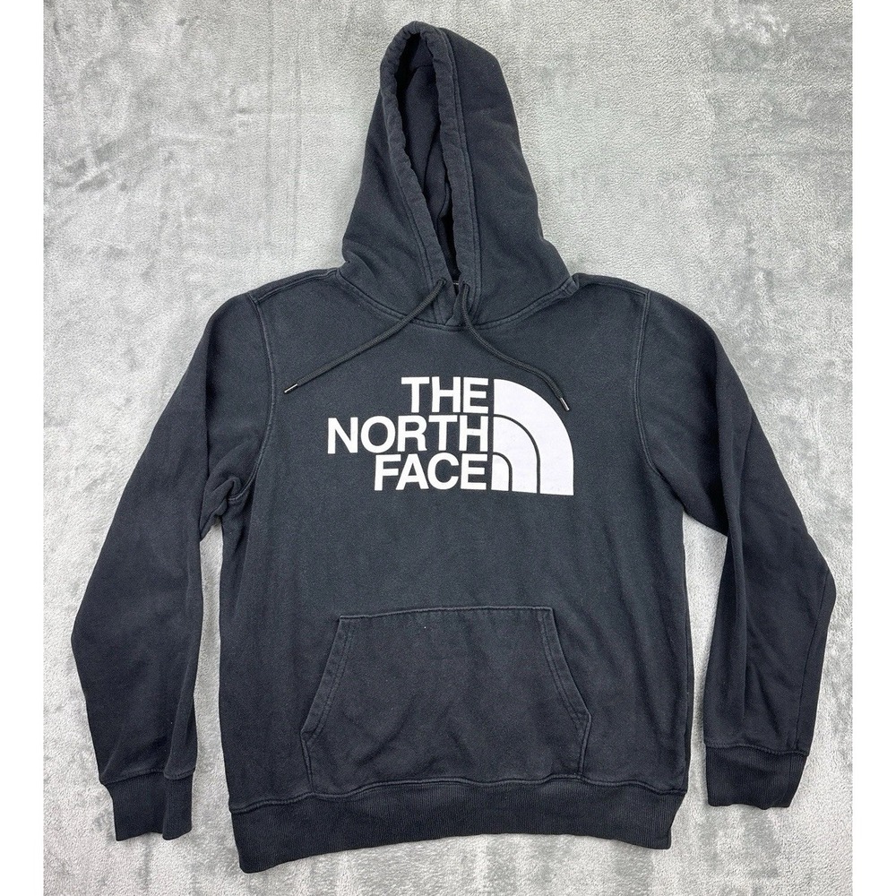 North Face Hoodie Sweatshirt Mens Medium M Black Fleece Pullover Big Logo Pocket